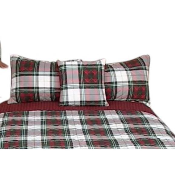 Home Reflections NEW Reversible Holiday Plaid Quilt Sham Pillow Set Full Double - Picture 5 of 13